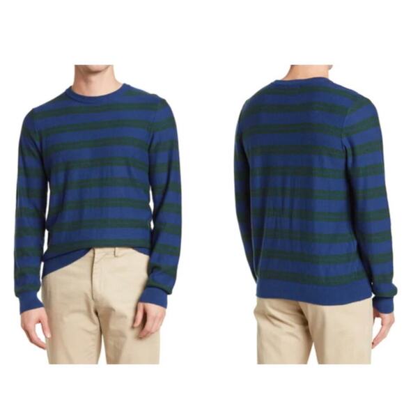 14th & Union Pullover Sweater Knitted Striped Trim Fit Blue Green Men's 2XL NWOT - Picture 1 of 11
